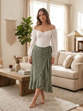 Floral Green Wrap Midi set